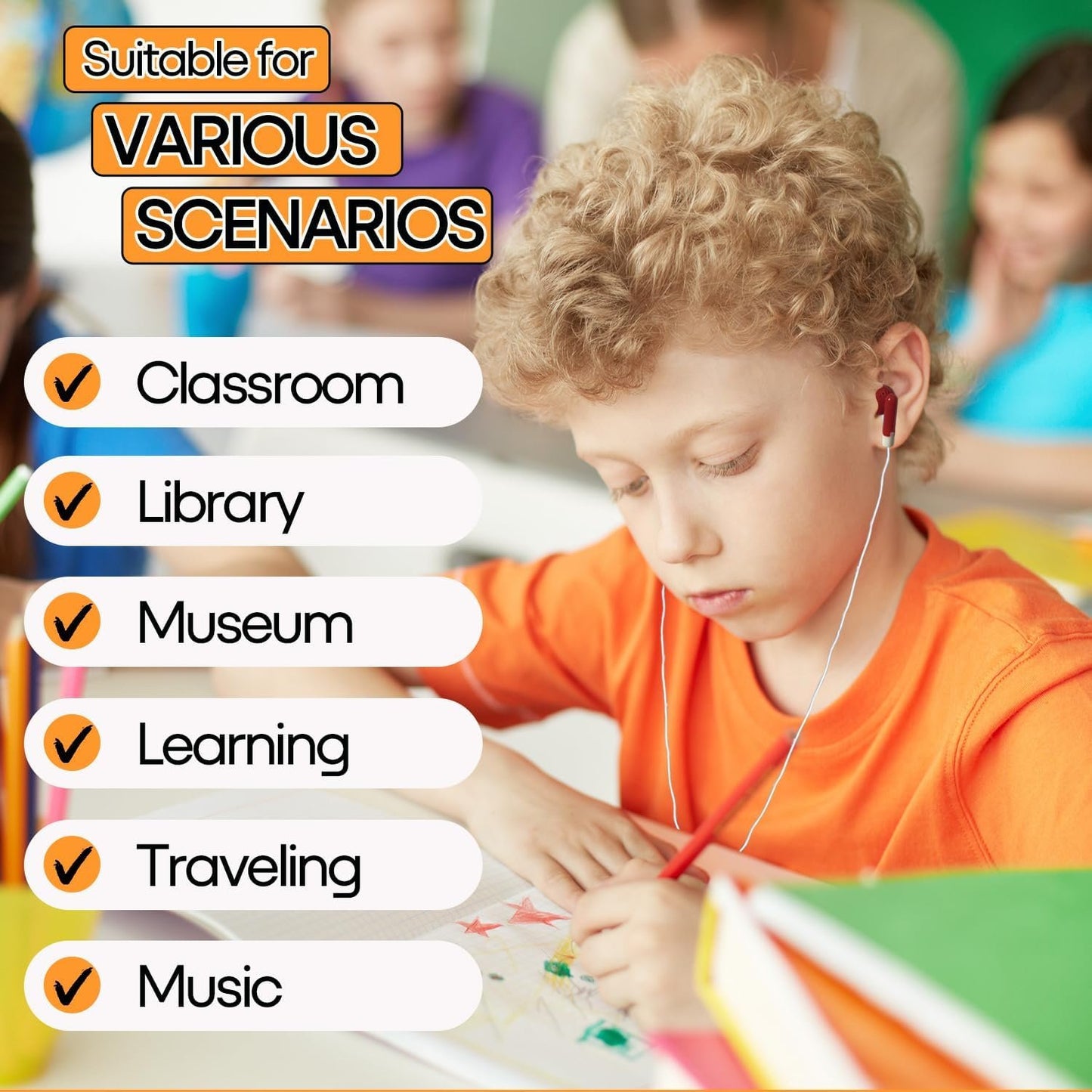 Kids Earbuds Bulk 10 Pack for School Classroom Children Student Boys Girls Toddler Teen and Adult(HTC101 Mixed Colors)