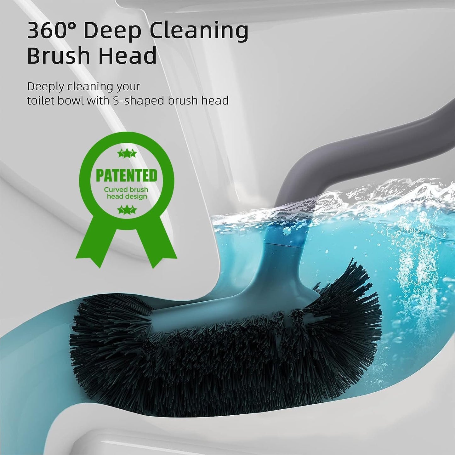 HAMITOR Toilet Brush and Holder Set: Curved Design Bathroom Toilet Bowl Cleaner Brush for Deep Cleaning Under Rim- Flexible Bristles Toilet Scrubber with Long Handle- Modern Travel RV Tools- Gray