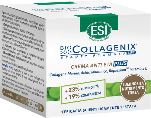 ESI – Biocollagenix Anti-Aging Plus Face Cream for Mature Skin, with Marine Collagen and Hyaluronic Acid, Anti-Aging and Antioxidant Action, Gives Firm, Nourished and Elastic Skin, 50 ml