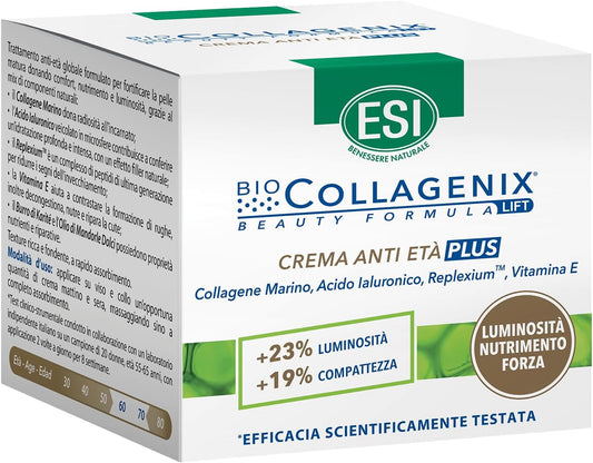 ESI – Biocollagenix Anti-Aging Plus Face Cream for Mature Skin, with Marine Collagen and Hyaluronic Acid, Anti-Aging and Antioxidant Action, Gives Firm, Nourished and Elastic Skin, 50 ml