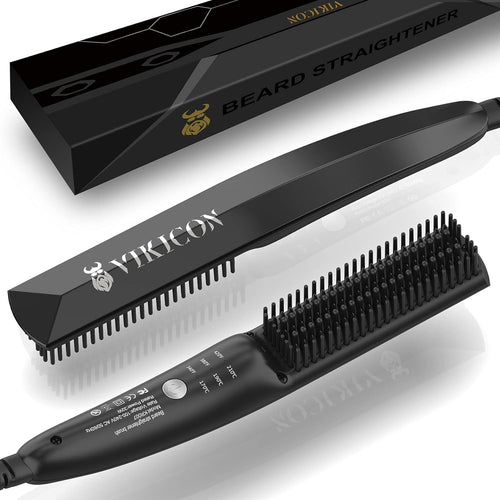 VIKICON Men's Beard Straightener, Mini Styler Straightening Brush for Hair Professional Beard, Electric Comb Heated Quick Ionic/Anti-Scald for Styling Long and Short Beard
