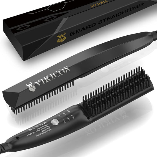 VIKICON Men's Beard Straightener, Mini Styler Straightening Brush for Hair Professional Beard, Electric Comb Heated Quick Ionic/Anti-Scald for Styling Long and Short Beard