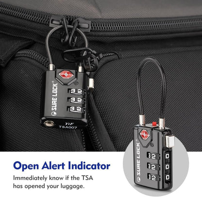 SURE LOCK TSA Compatible Travel Luggage Locks, Inspection Indicator, Easy Read Dials TSA Approved with Zinc Alloy, BLACK 4 PACK, earnest