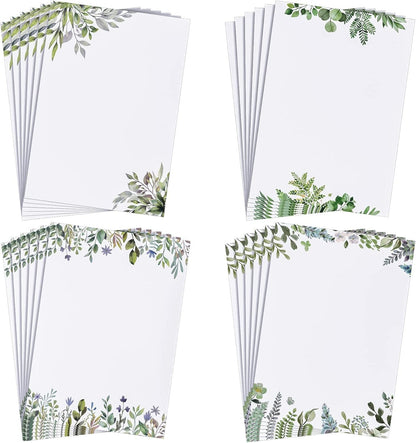 200 Sheets Leaf Theme Paper Stationery Greenery Letterhead Paper Writing Stationary Paper Eucalyptus Border Design Paper Decorative Printer Paper for Office School Home Wedding, 8.5 x 11 Inch (Leaf)
