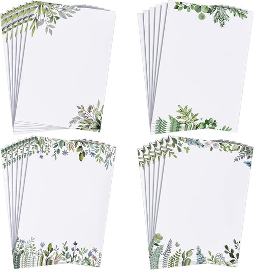 200 Sheets Leaf Theme Paper Stationery Greenery Letterhead Paper Writing Stationary Paper Eucalyptus Border Design Paper Decorative Printer Paper for Office School Home Wedding, 8.5 x 11 Inch (Leaf)