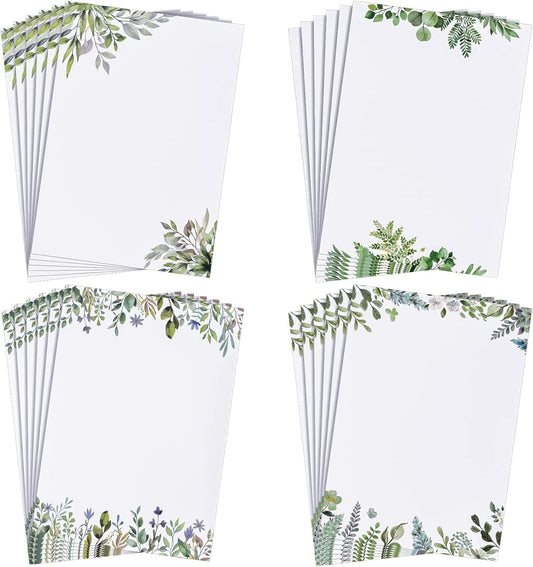 200 Sheets Leaf Theme Paper Stationery Greenery Letterhead Paper Writing Stationary Paper Eucalyptus Border Design Paper Decorative Printer Paper for Office School Home Wedding, 8.5 x 11 Inch (Leaf)