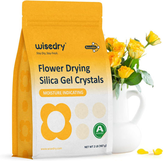 wisedry Flower Drying Silica Crystal - 2 Lbs, Fine Crystals < 1mm, Colour Indicative, Reusable