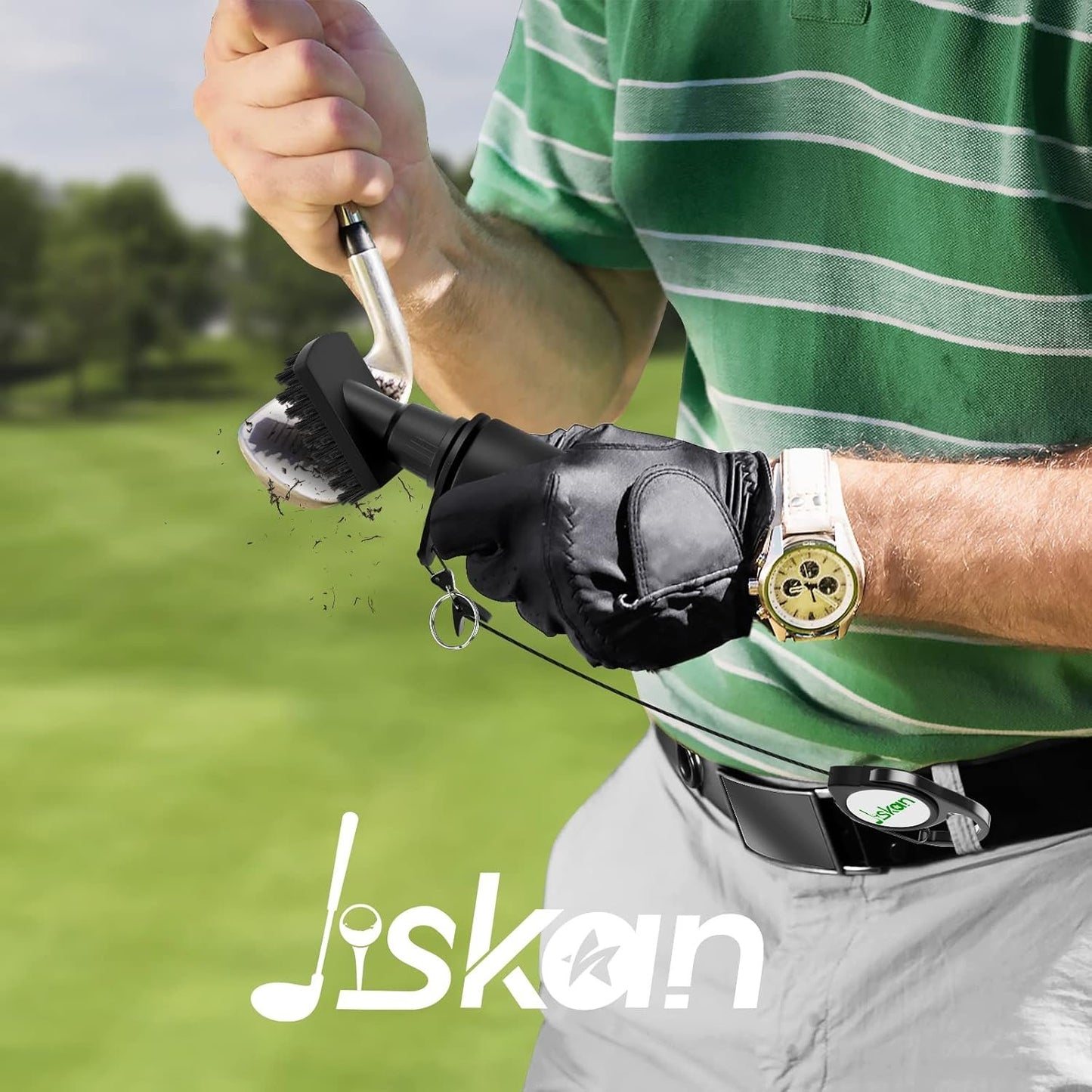 Jiskan Pro Golf Club Brush Cleaner With Retainer Clip and Squeeze Water Bottle - 7.5 Inches, 4 Ounces - Essential Accessories and Gifts for Men