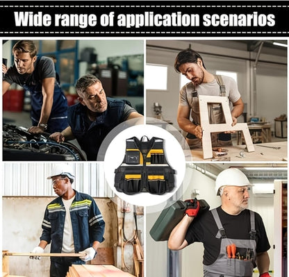 MISSLO Tool Vest Reflective Safety, 17 Pockets, Adjustable Construction Work Tool Vest for Men Electrician Carpenters Handyman