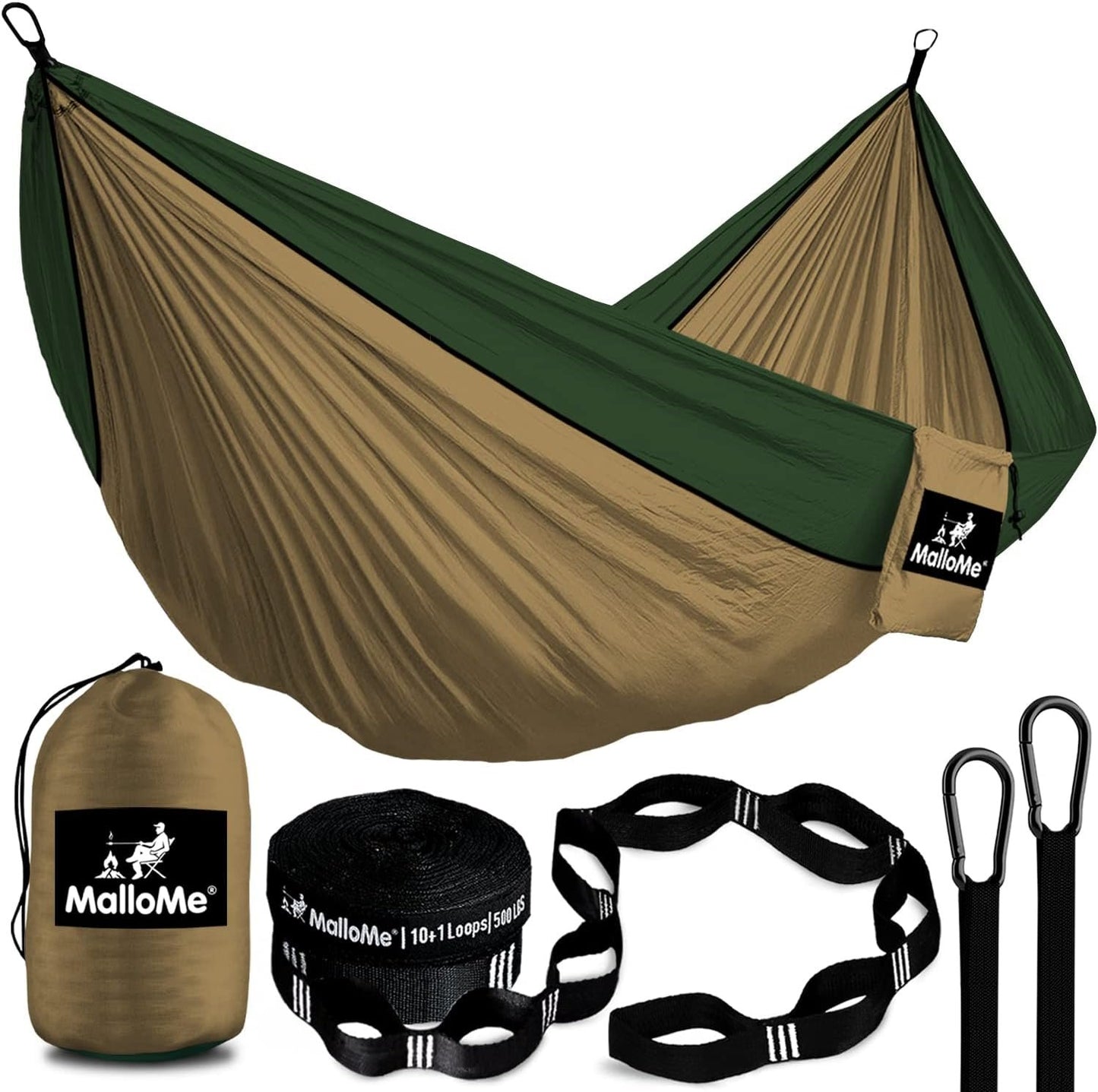 MalloMe Camping Hammock with Straps - Portable Outdoor Hammock for Adults, Kids - Double Hamac - 2 Person Hammocks - Tree Hamac Swing with Accessories - Hamock Tent for Travel - Hammocks for Outside