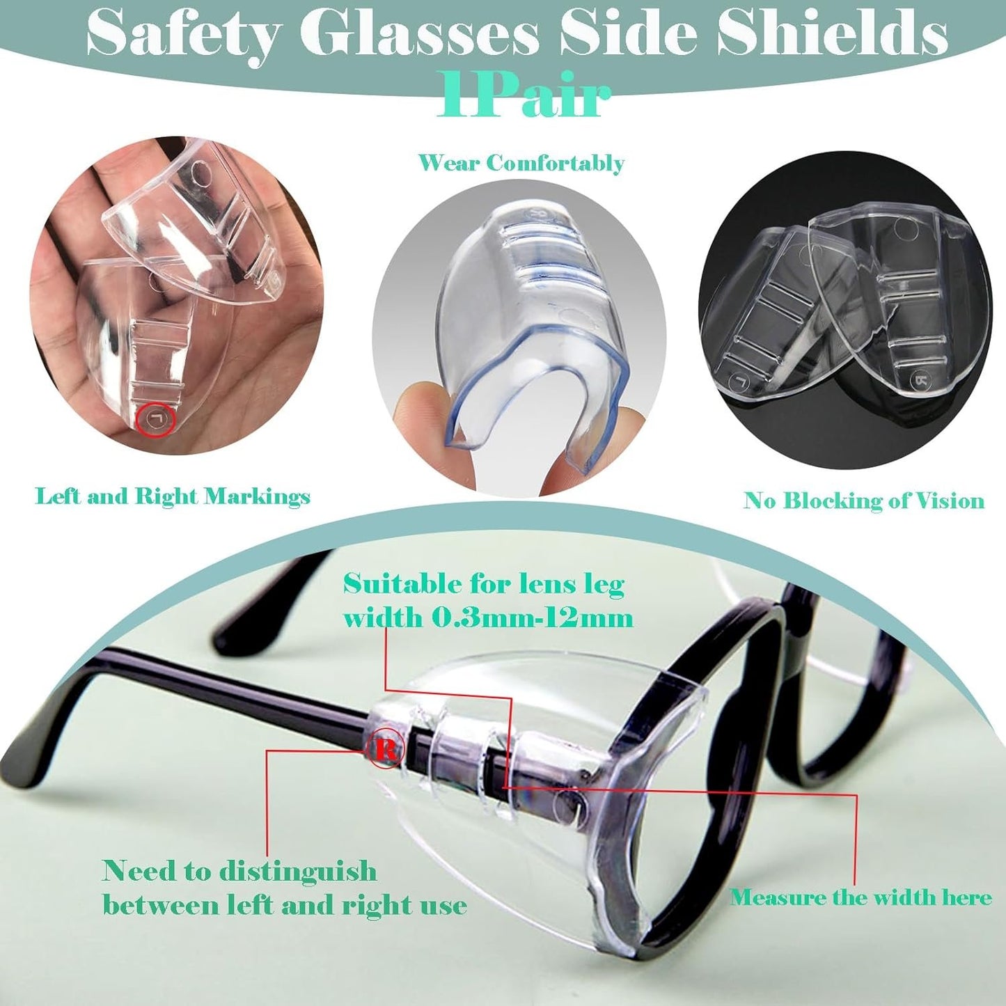 Lightweight Clip On Side Shields for Prescription Glasses, Safety Side Shields for Eye Glasses, Anti-Slip and Flexible Glasses Side Shields, Side Shields for Glasses Fits Small to Medium Eyeglasses