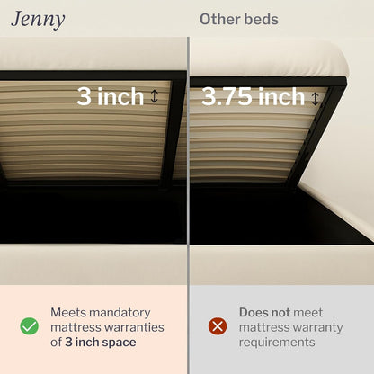 Modern Cream King Size Bed Frame with Storage, Foam Filled Fabric, Modern Wingback Design Bed, Metal Bed Frame with High Headboard, Wood Slat Support, No Box Spring Required (Cream, King Bed)