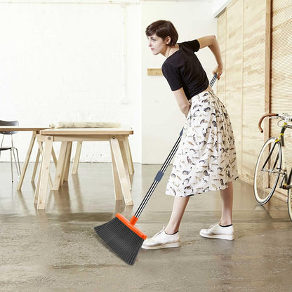 kelamayi Broom and Dustpan Comb Set for Home Super Long Handle,Upright Standing Dustpan for Home Room Kitchen Office Lobby Outdoor Floor Use(Gray & Orange)