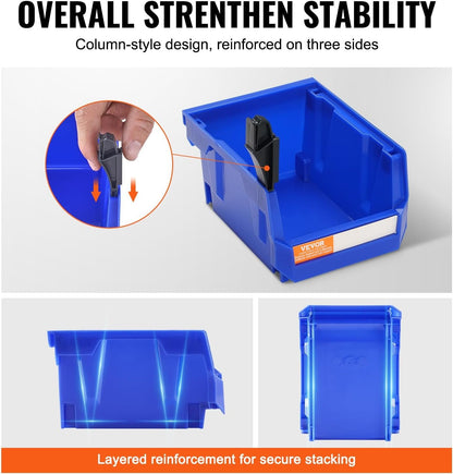 VEVOR Plastic Storage Bin, (5-Inch x 4-Inch x 3-Inch), Hanging Stackable Storage Organizer Bin, Blue/Red, 24-Pack, Heavy Duty Stacking Containers for Closet, Kitchen, Office, or Pantry Organization
