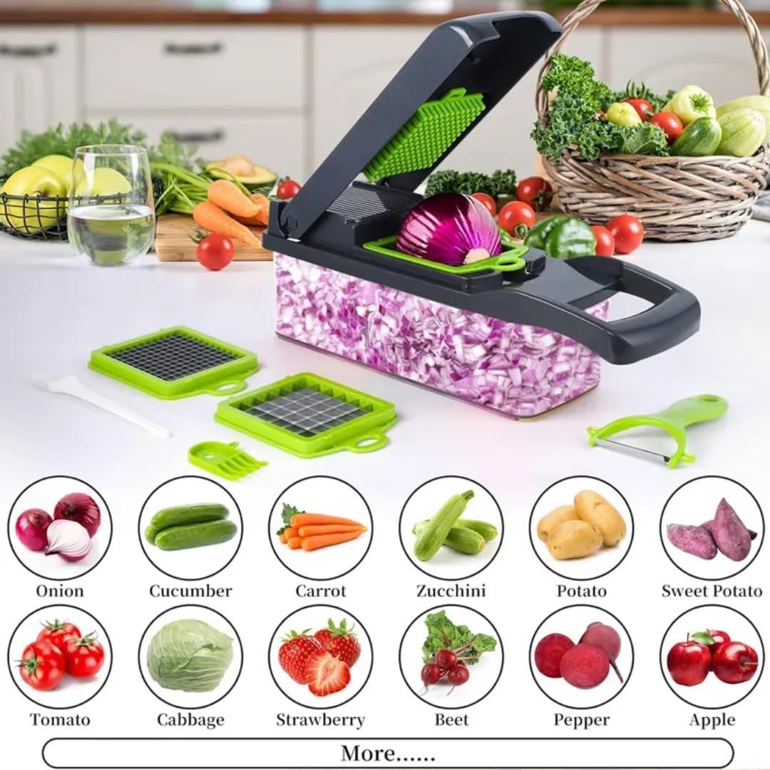Hovello Vegetable Chopper 16 in 1 - Cutter Mandoline Slicer Cheese Grater - Food Onion Salad Veggie Chopper with Container - French Fry Potato Dicer Slicer Cutter - Kitchen Tools Gadgets