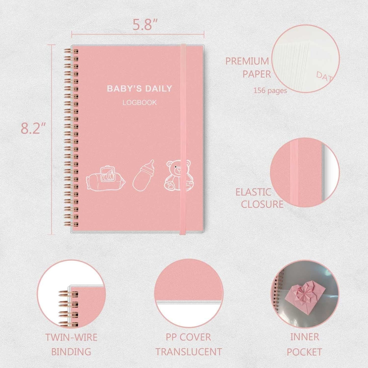 Baby's Daily Log Book - A5 Baby Care planner for Newborns, Schedule for Tracking Newborn's Daily Routine, 152 Easy to Fill Pages Track and Monitor Nursing, Sleep, Feeding, Diapers, Pumping - Pink