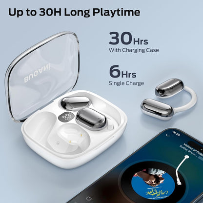 BUGANI Open Ear Headphones, Open Ear Earbuds with Immersive Stereo Sound, Clear Talk, Bluetooth 5.3 Wireless Headphones with Dual Large Driver, 30H Playtime, Waterproof Sport Earbuds for Running