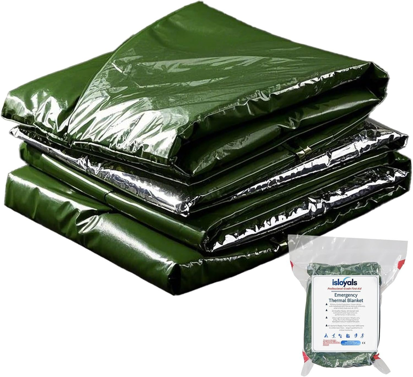 ISLOYALS Emergency Blanket, Heavy Duty Survival Blanket, 3-Layer 95% Heat Reflective Emergency Blanket, Waterproof, Windproof, Tear-Resistant, Infrared Blocked Blankets for Rescue Camping Hiking