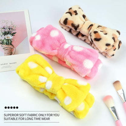 KECUCO 8 Pcs Spa Headband Soft Bow Hair Band Skincare Headbands for Washing Face Women Facial Makeup Headband Cute Head Wraps for Spa Shower Makeup Whasing Face (Multicolor A)