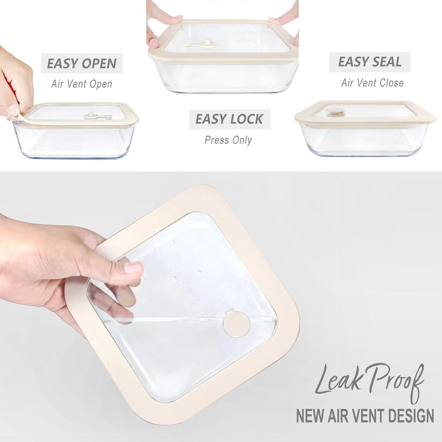 Urban Green Glass Food Storage Container Sets with Glass Lids, 3 Pack, Meal Prep Food Containers with Airtight Lids, Microwave Safe, Oven Safe, LeakProof, 100% Plastic Free, (White Color)