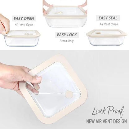 Urban Green Glass Food Storage Container Sets with Glass Lids, 3 Pack, Meal Prep Food Containers with Airtight Lids, Microwave Safe, Oven Safe, LeakProof, 100% Plastic Free, (White Color)