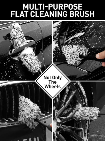 Fantasticlean 7PCS Car Wheel Cleaning Pro Kit, Tire Brush, Soft-bristled Rims Brush, Microfiber Flat Wheel Brush, Double-Ended Detailing Brush, Detailing Pads, Scratch-Free & Multipurpose