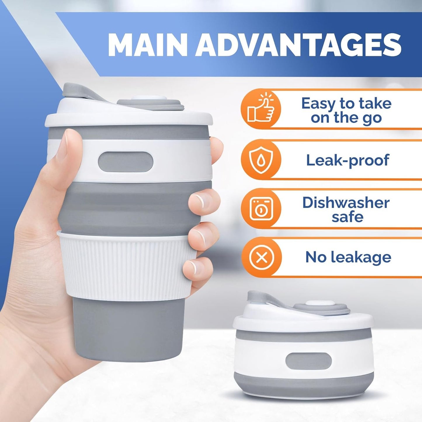 2-Pack Collapsible Coffee Cup Reusable â€“ 12oz Leakproof Travel Coffee Mug, Silicone, Foldable & Portable for Hiking, Camping, Office | Lightweight, Heat-Resistant, Easy to Clean, Outdoor & Travel Cup