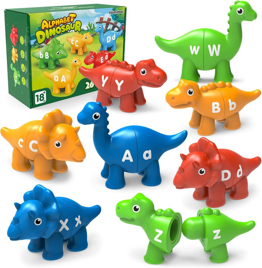 Learning Toys for 2 3 4 5 Year Old, 26PCS Dinosaur Alphabet Learning Toys with Uppercase and Lowercase,Preschool Activities Montessori Fine Motor Toys for Toddlers Kids Age 18M+ Boys Girls Gift