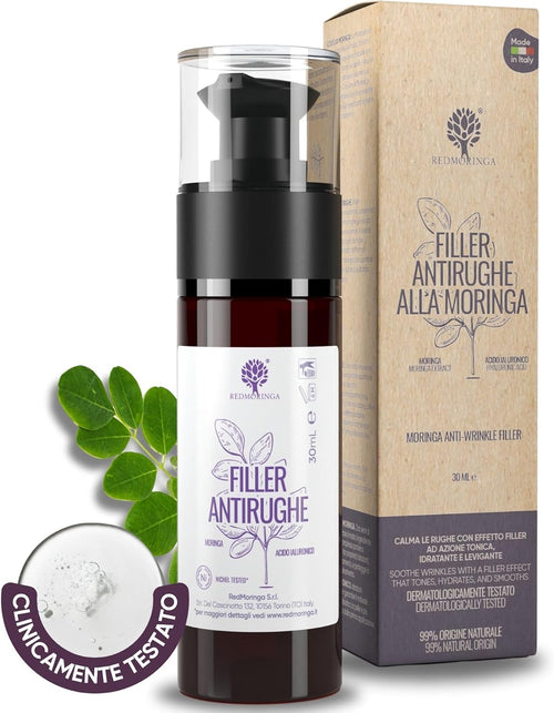 RedMoringa - Hyaluronic Acid Face Filler with 3 Molecular Weights, Anti-Wrinkle 99% Natural - Wrinkles Filler Face Serum with Moringa Extract - Clinically Tested - 30 ml