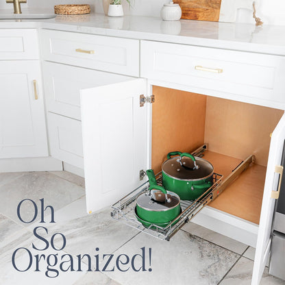 HOLDN’ STORAGE Pull Out Cabinet Organizer, Heavy Duty Caddy w/Lifetime Limited Warranty -20”W x 21”D - Requires At Least 21-1/4” Cabinet Opening, Steel Metal Drawers Slide Out, Chrome