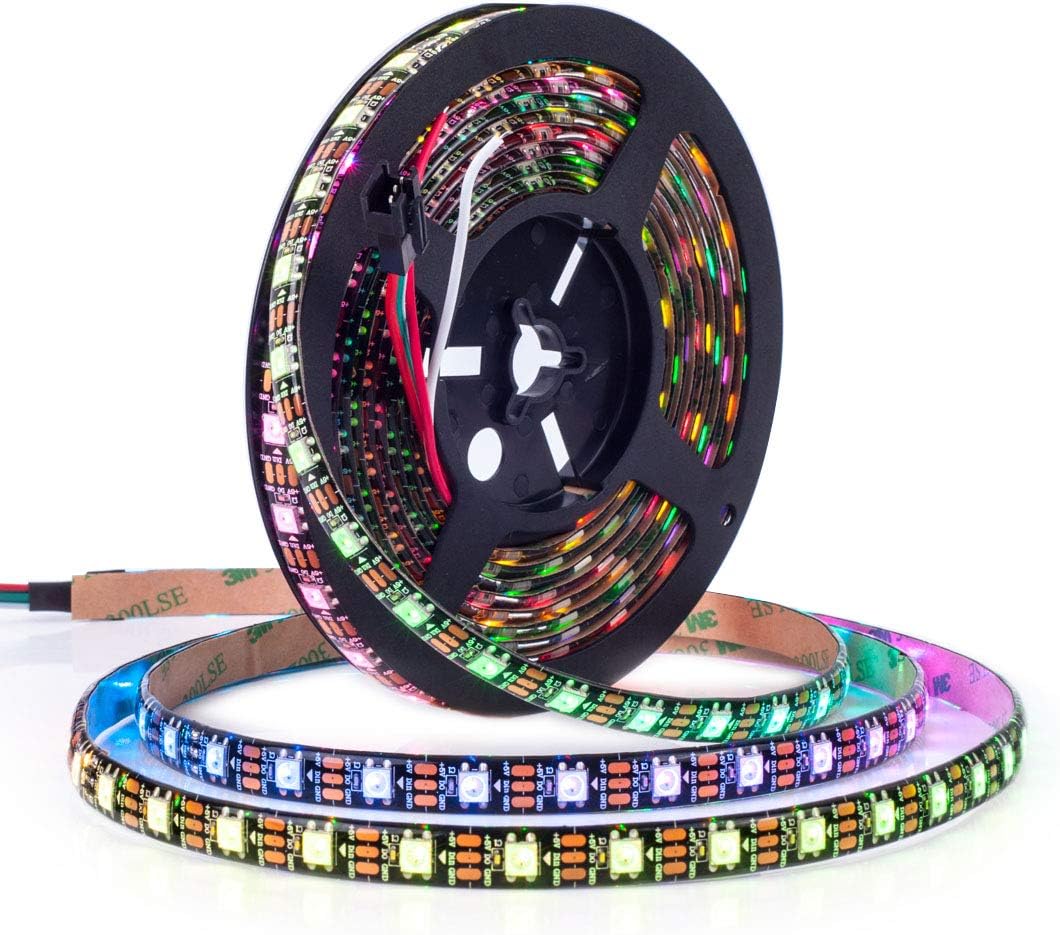 BTF-LIGHTING WS2812E Alloy Wires ECO RGB 5050SMD Individually Addressable 5m 60Pixel/m Flexible Black PCB Full Color LED Pixel Strip Dream Color IP65 Waterproof DIY Projects DC5V