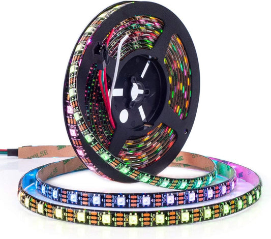BTF-LIGHTING WS2812E Alloy Wires ECO RGB 5050SMD Individually Addressable 5m 60Pixel/m Flexible Black PCB Full Color LED Pixel Strip Dream Color IP65 Waterproof DIY Projects DC5V