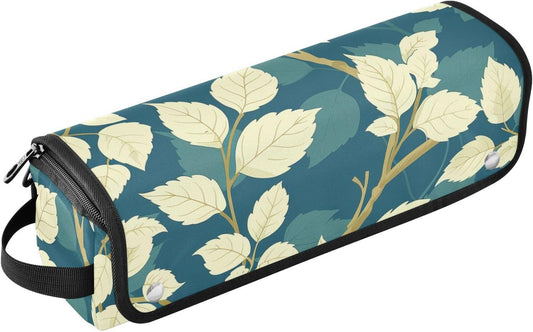 Borsa da viaggio per strumenti per capelli e tappetino resistente al calore, custodia da viaggio a doppio strato per utensili caldi e accessori per la cura dei capelli, foglia di timo, beige, foglia