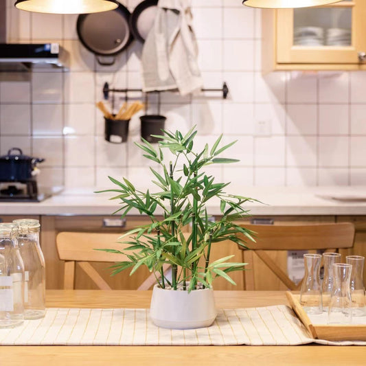 365 Blooming Decor 18" White Potted Faux Bamboo Plant- Luxury Artificial Bamboo Tree in White Pot for Home, Office, Kitchen, Counter Top, Indoor Decor, Money Tree, Lucky Bamboo Tree