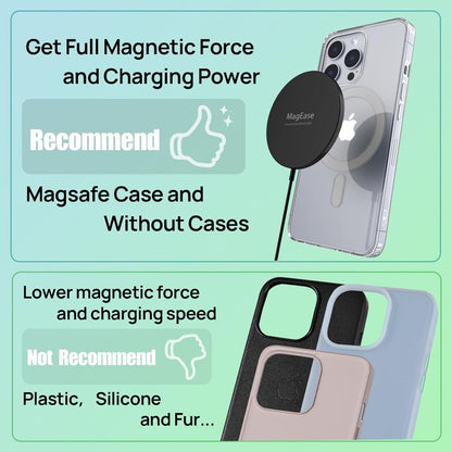 Magnetic Wireless Charger,MagEase 15W mag~Safe Wireless Charger Compatible with iPhone 16/15/14/13/12 Series and AirPods 3/2/Pro, Charging Pad with USB-C Cable and USB-A Converter (Black)
