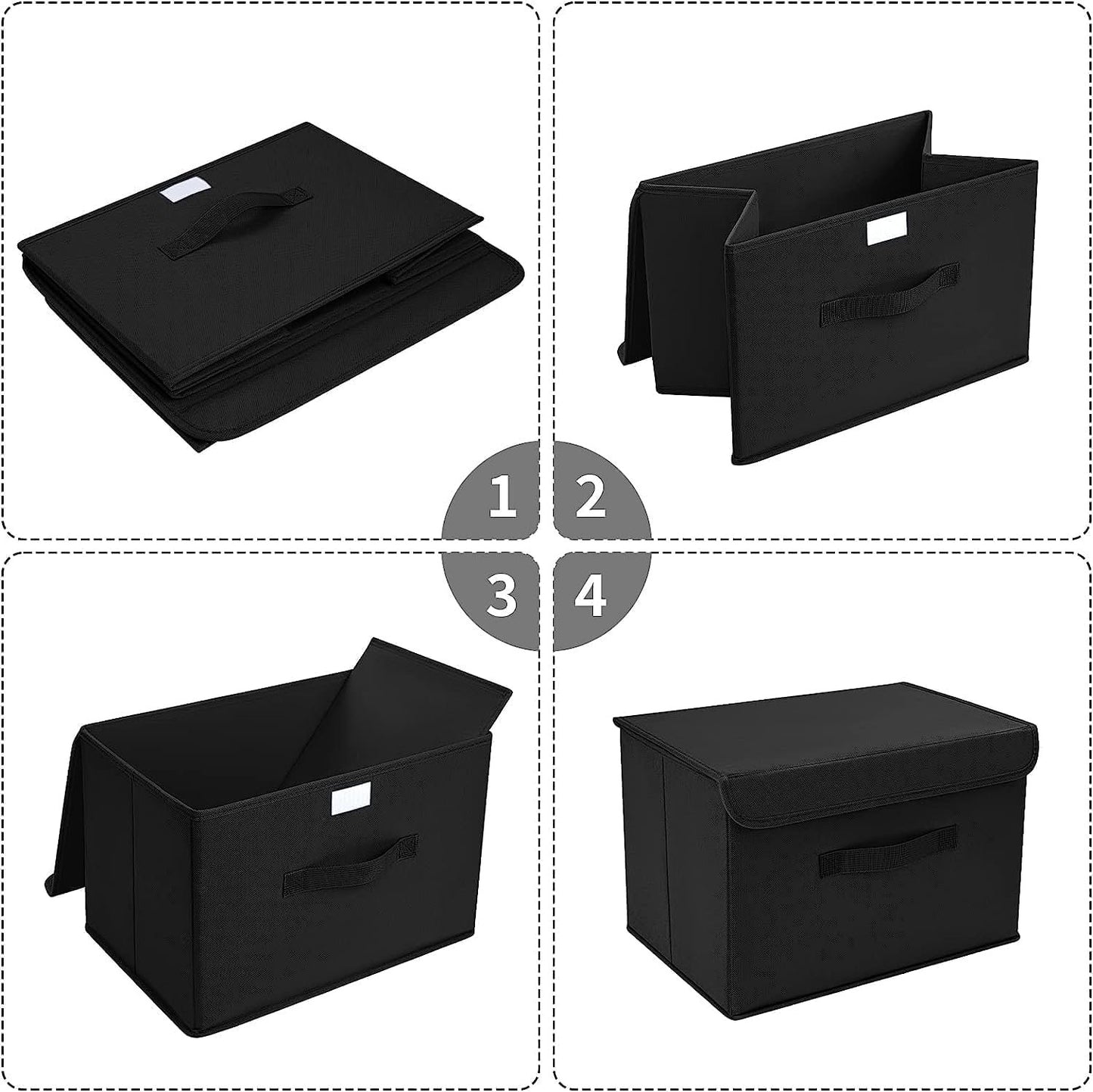 DIMJ 3 Pack Storage Boxes with Lid, Fabric Baskets Closet Storage Bins with Handles Cube Baskets Organization for Home, Office, Nursery(Black)