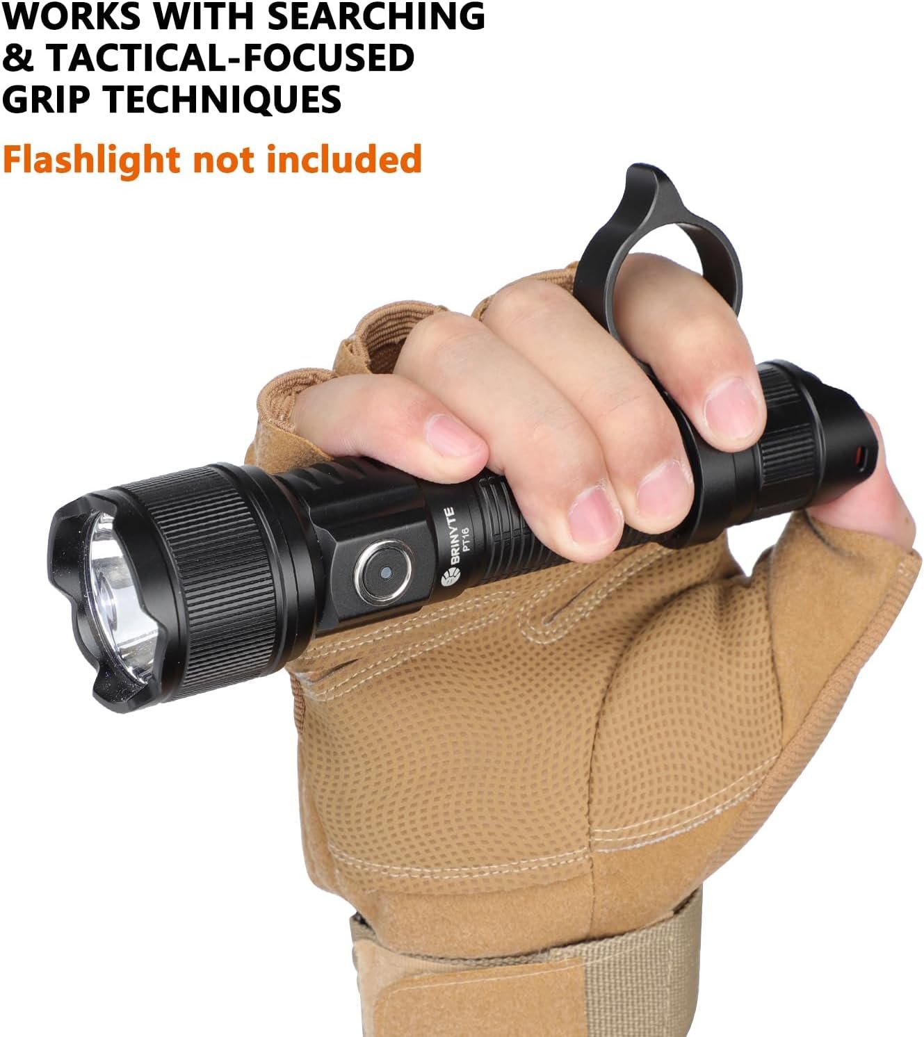 Brinyte Tactical Flashlight Finger Ring (Black), Compatible PT16 Tactical Flashlight