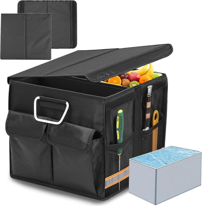 IEHOME Car Trunk Organizer, 36L Collapsible Multi Compartment Black SUV, RV, Car Organizer with Non Slip Base, Waterproof Bag & Reflective Strip
