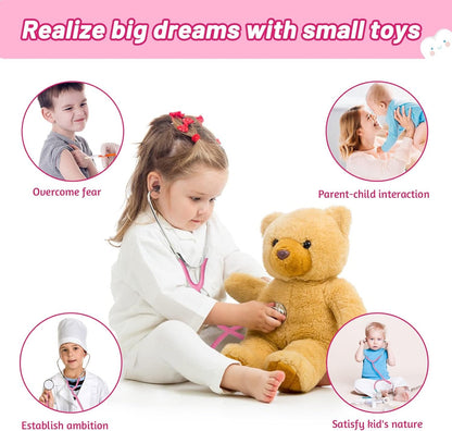 Phobby Durable Doctor Kit for Kids, 27 Pcs Deluxe Pretend Play Medical Kit Toy with Real Stethoscope, Doctor Kit for Toddlers Boys Girls Aged 3 4 5 6 7 8(Pink)