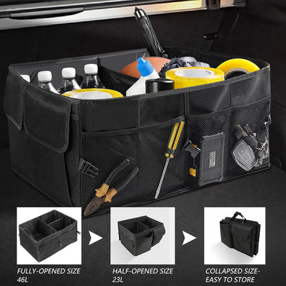 Car Trunk Foldable Multi-Compartment Car Organizer With Removal Lid Foldable Trunk Organizer For Suvs & Sedans Sturdy Car Organization For Car Accessories (Black)