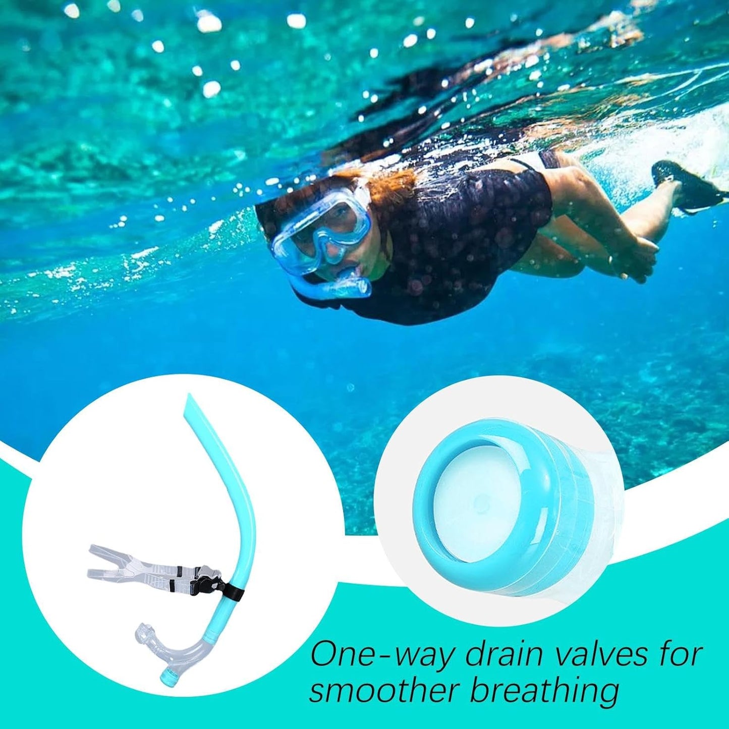 Swim Snorkel Lap Swimming, Dry Top Snorkel Tube with Soft Silicone Mouthpiece Adjustable Training Headstrap, Comfortable Diving Gear Ideal for Water Workouts and Scuba Practice