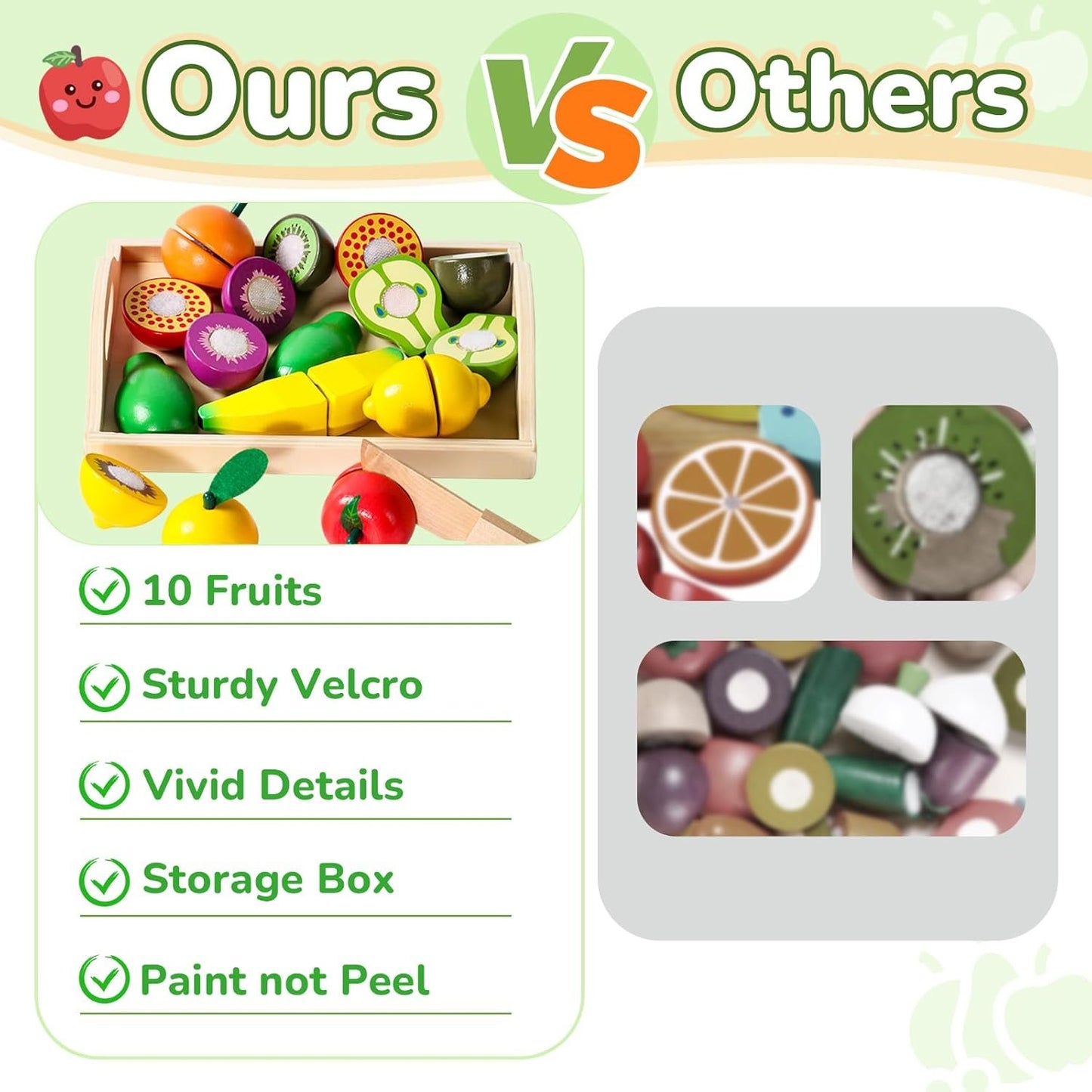 Wooden Play Food Montessori Toys for 2 3 4 Year Old Girls Boys Cutting Fruits Pretend Play Kitchen Accessories Toddlers Educational Kids Toys Birthday Gifts for 2 3 4 5 Year Old Boy Girl