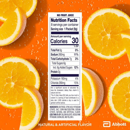 Pedialyte Electrolyte Powder, Hydration Drink for Kids & Adults, Orange, 8 Powder Packets