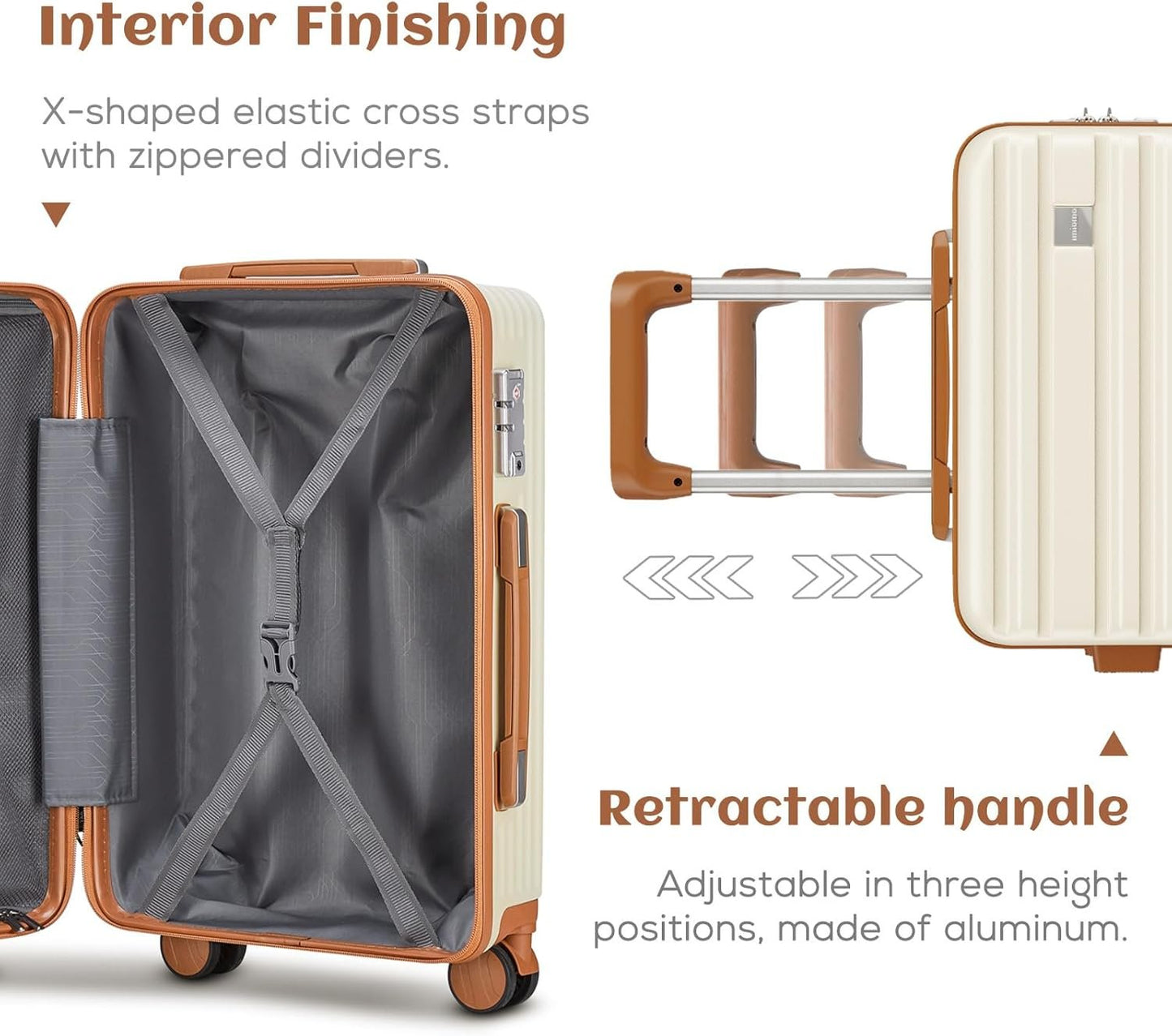 imiomo Carry On Luggage Set 20 Inch, Expandable Carry On Suitcase with Spinner Wheels,Hard Shell Lightweight Rolling Travel Luggage with TSA Lock,Beige Brown