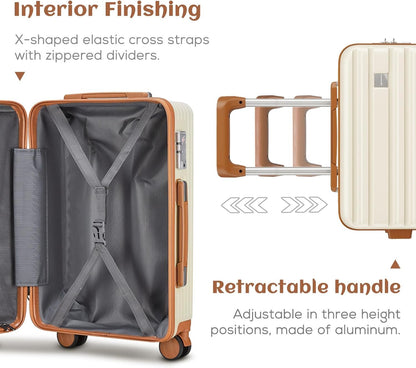 imiomo Carry On Luggage Set 20 Inch, Expandable Carry On Suitcase with Spinner Wheels,Hard Shell Lightweight Rolling Travel Luggage with TSA Lock,Beige Brown