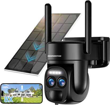 4K 8MP Solar Security Cameras Wireless Outdoor Battery Powered,360Â°PTZ Wireless Cameras for Home Security with Spotlight Siren, 5Dbi Dual antenna,PIR Human Detection,Color Night Vision,2-Way Talk