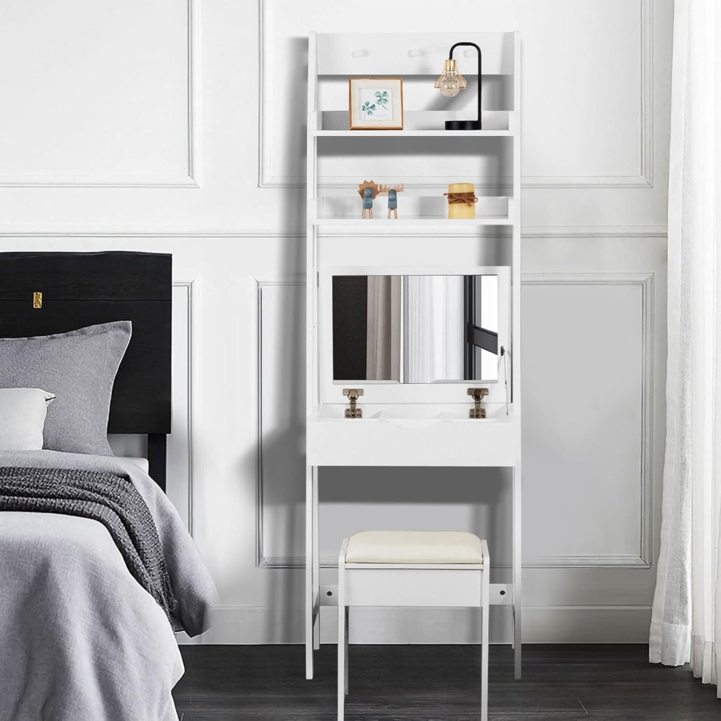 DREAMADE Dressing Table for Bedroom, Makeup Cabinet, Dressing Table with Mirror, 60 x 40 x 180 cm, White