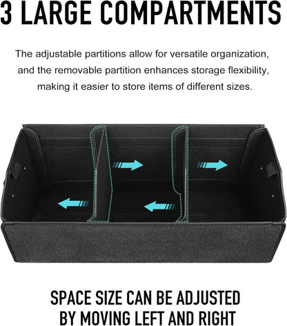 Fyzeoty Car Organizers and Storage - Trunk Organizer for Suv Sedan,Car Leather Box,Extra Large,Magnetic Lid,Collapsible Adjustable Black