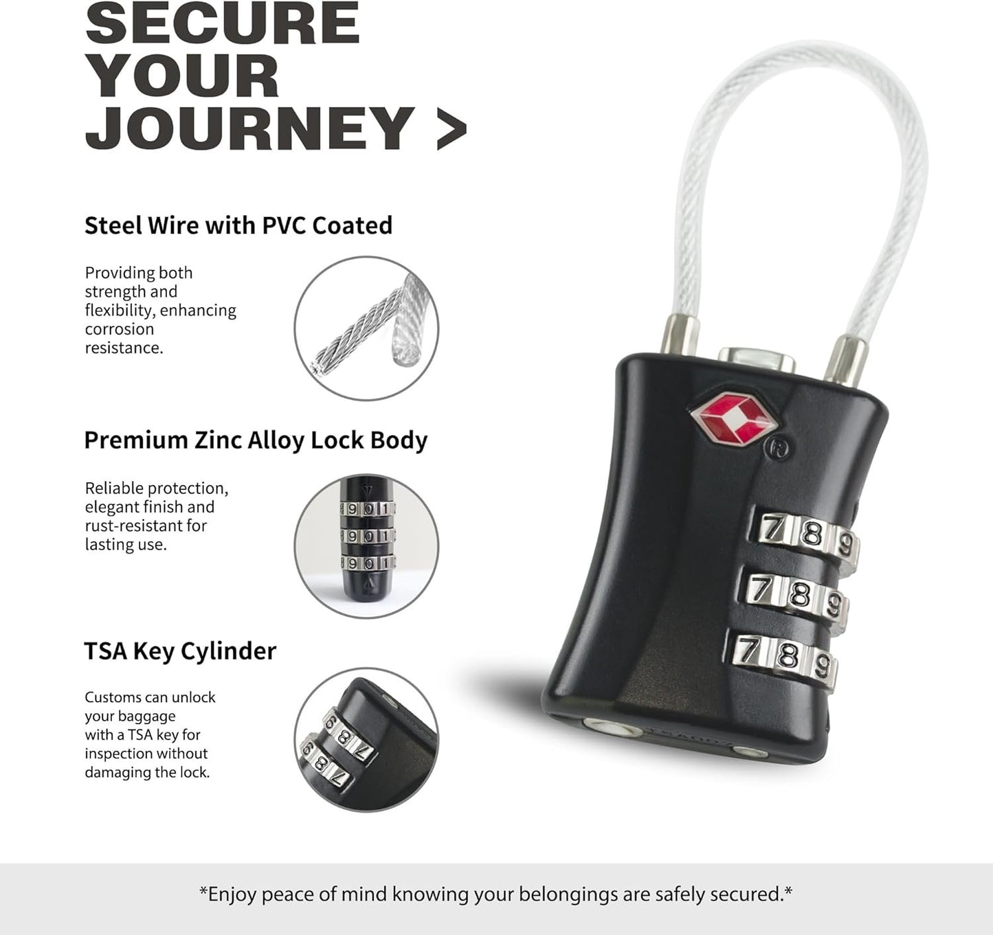 UP Security Suitcase Locks TSA Approved, Small Padlock Combination, TSA Locks for Luggage, Combo Travel Padlock with Code for Backpack, Gym Locker, Ammo Can, Gun Case, Bag Zipper, Box (Black)