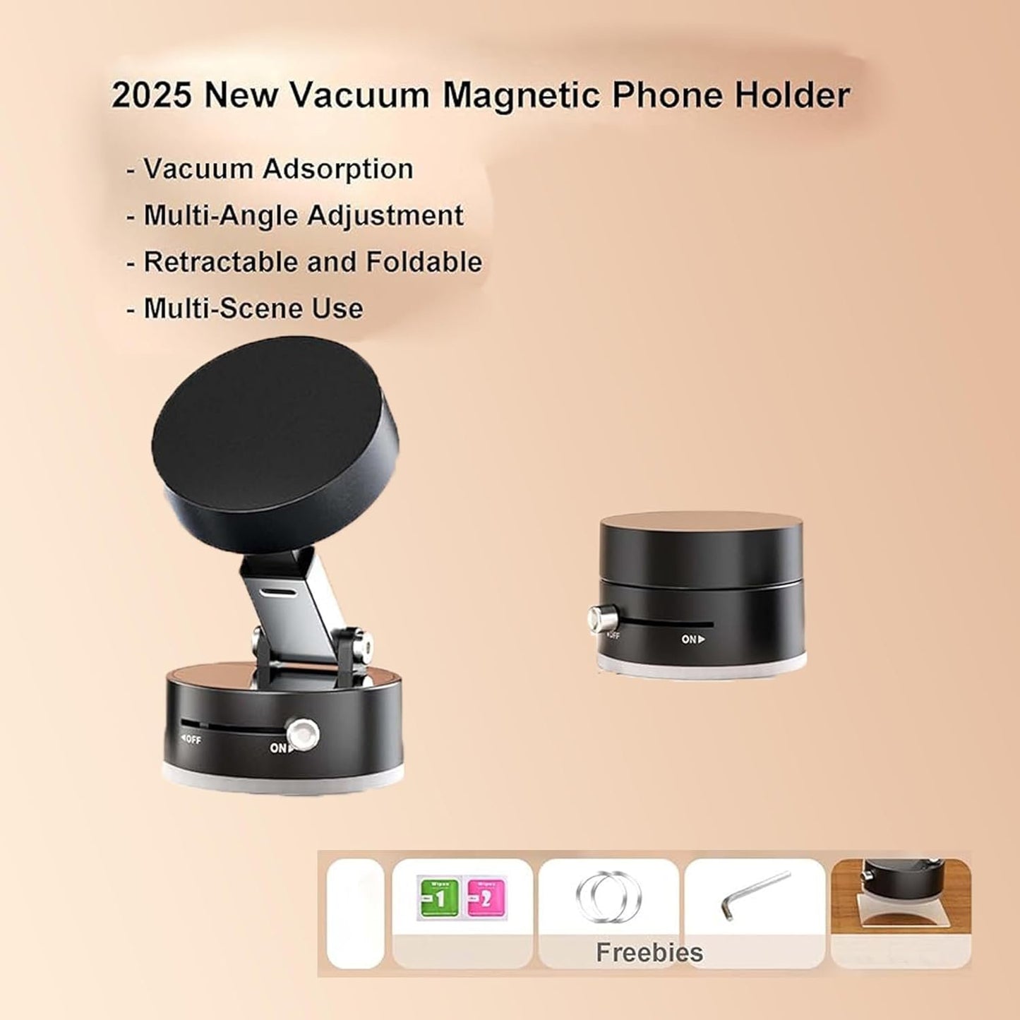 Suction Phone Holder,2025 New Phone Stand,Suction Phone Mount,Foldable and Retractable Double-Sided Electronic Phone Holder for All Phones (Black)